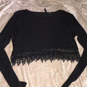 Black mesh crop top with detailing